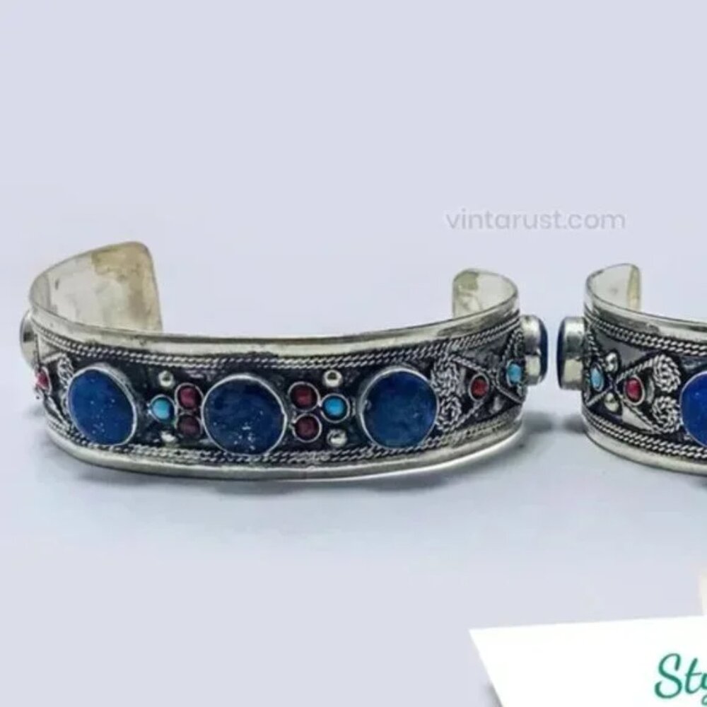 Single Handmade Kuchi Silver Cuff Bracelet: Tribal Boho Statement Jewelry